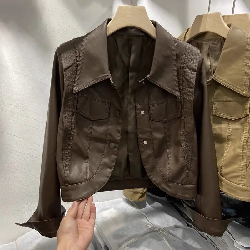 Small Girls Leather Jacket Women's Short Leather Jacket Autumn New Locomotive Small Exquisite Simple Casual Trend Personality