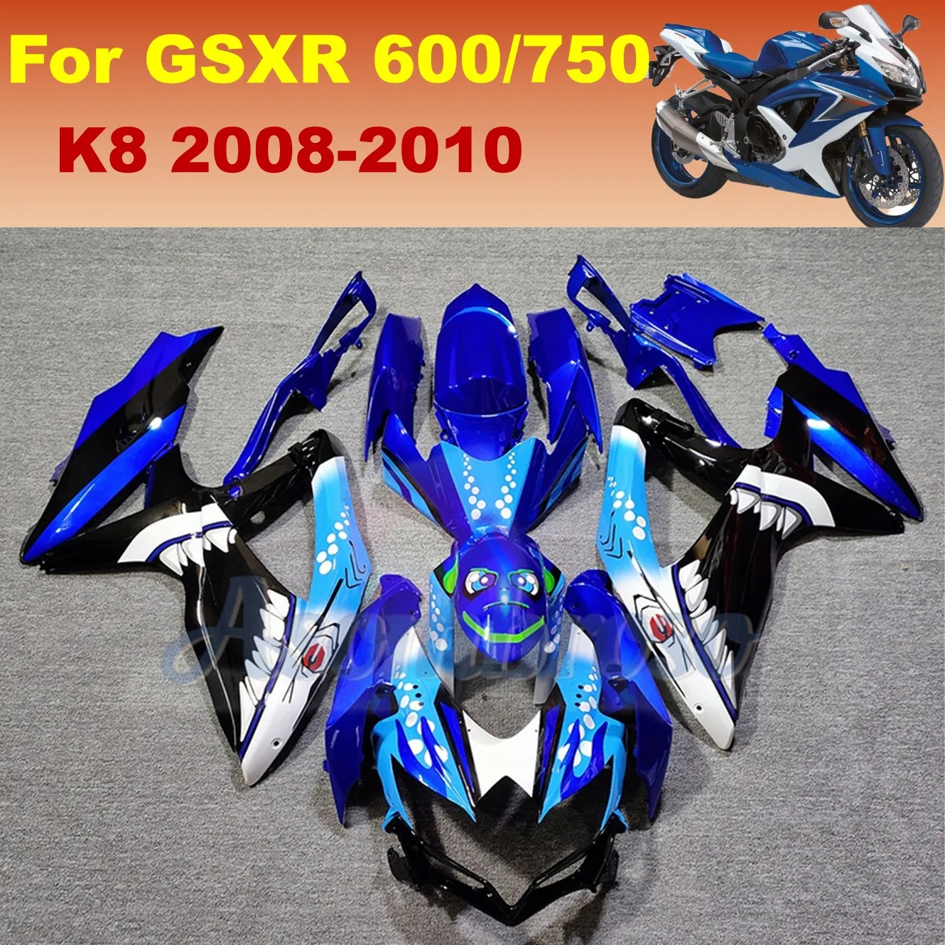 For Suzuki GSXR 600 2008 2009 2010 GSXR 750 K8 Blue Shark Sticker Injection Bodywork Motorcycle Fairing Plastic Kit