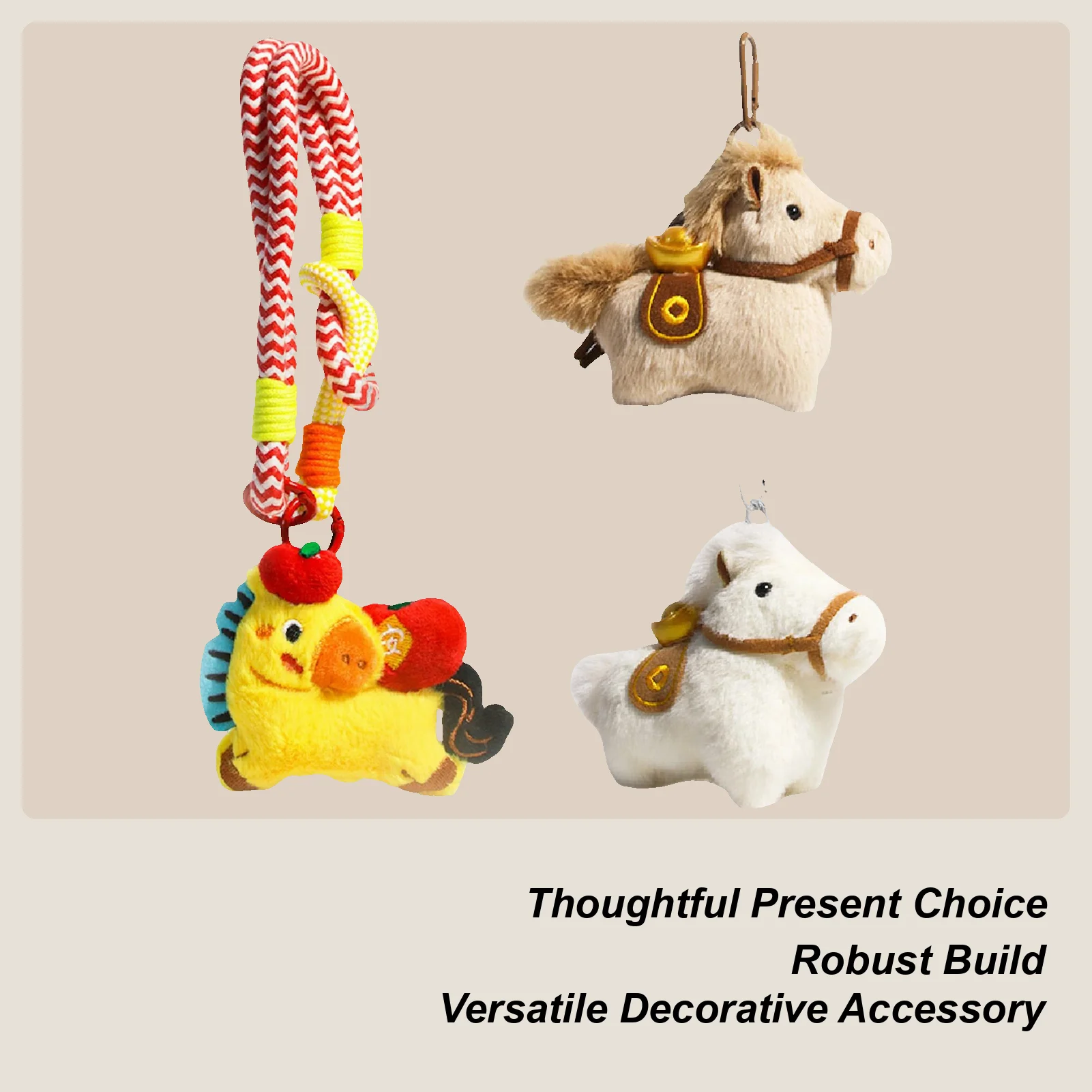 Simpatico cartone animato in peluche Yuanbao Ponys Portachiavi Ciondolo Kawaii Cavallo Anno Portachiavi Zaino squisito Decorazione Accessori Regali