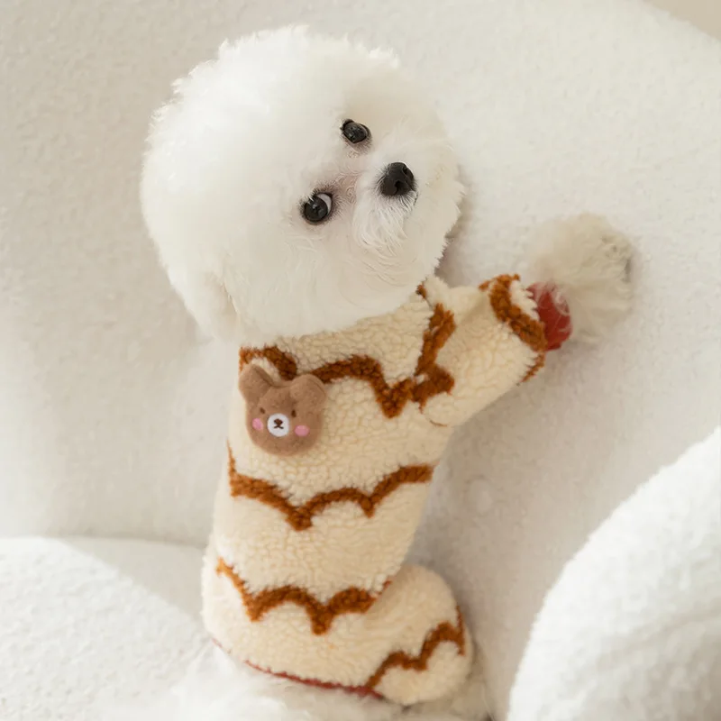 Dog Ripple Four Legged Plush Jacket Winter Cute Teddy Bear Four Legged Jacket Small Medium-sized Puppies Teddy Pet Clothes