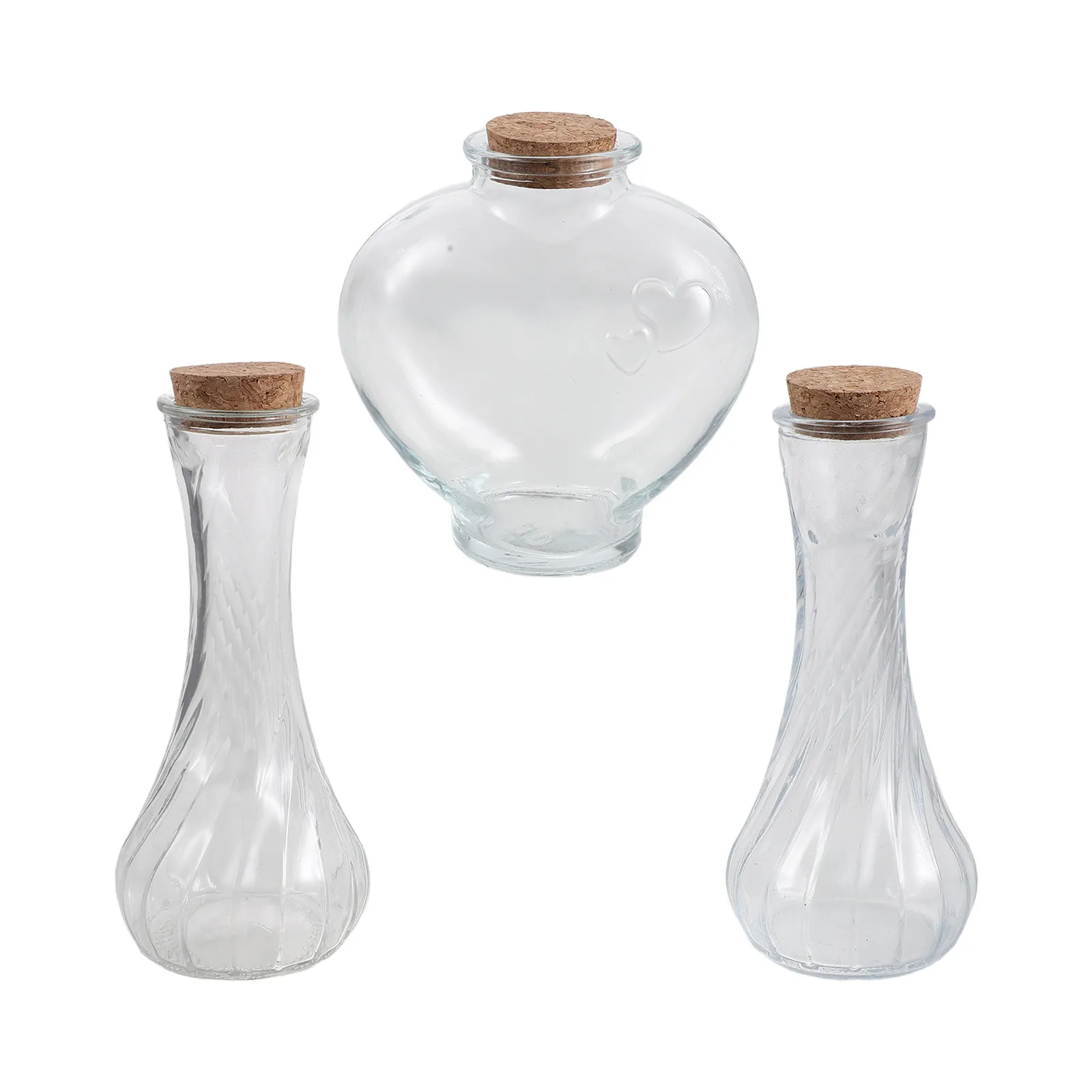 Lot de 3 pots à sable de mariage en verre en forme de cœur avec couvercle en liège – Décoration romantique pour cérémonie, souvenir de lune de miel