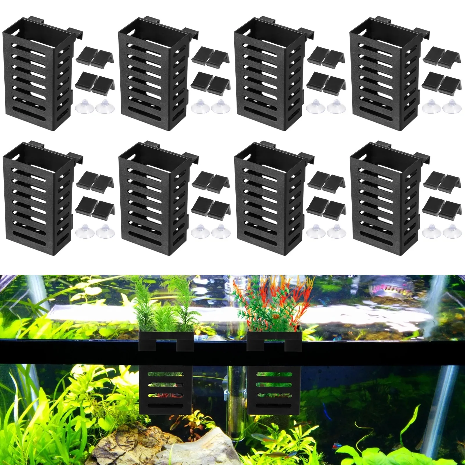 

8Pcs Aquarium Plant Holders Hanging Aquarium Planters with Suckers 3 Sizes Of Hooks Fish Tank Plant Holders Aquatic Plant Pots