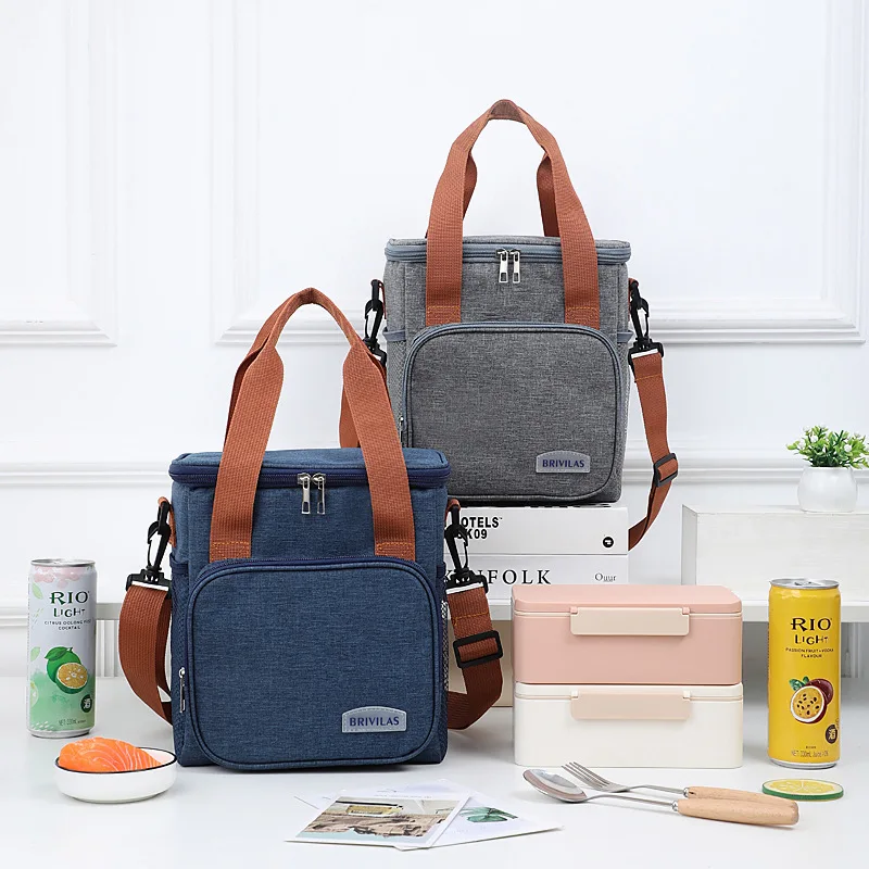 

Versatile Crossbody Double-Layer Insulated Lunch Bag - Portable Bento Tote with Heightened Design for Picnics Commutes & Takeout