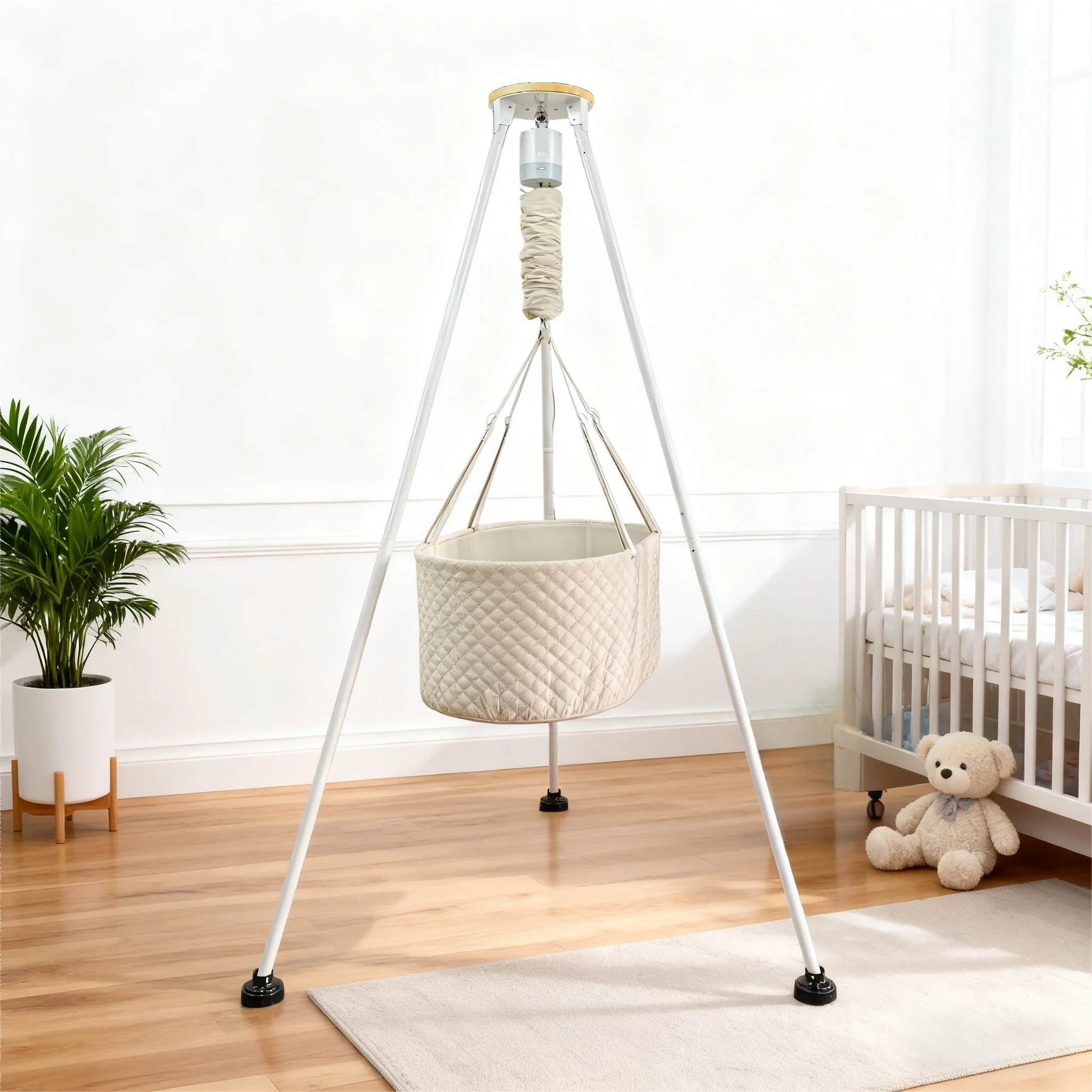 New Design Electric Foldable Metal Baby Bassinet Swing-Auto Rocking Smart Soothing Cradle Bed for Bedroom & Outdoor Use