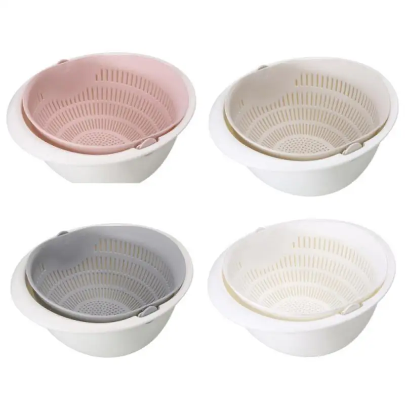 Kitchen Fruit Tray Removable Double Layer Fruit And Vegetable Basin Draining Basket Creative Household Rotating Washing Basket