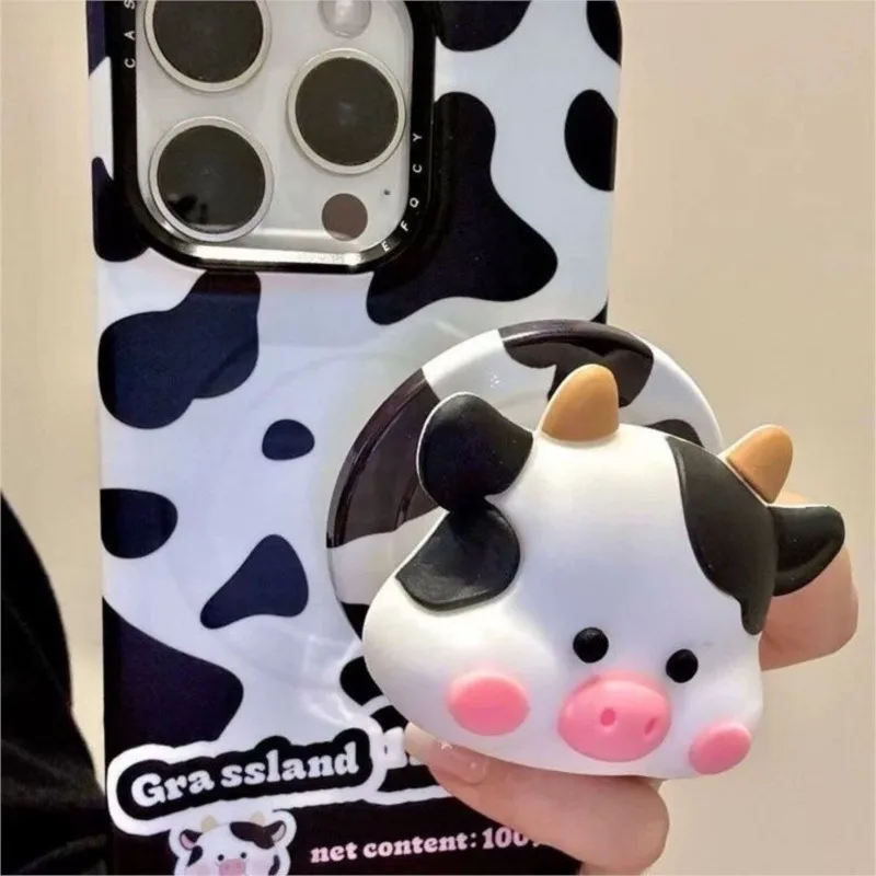 

Korea Cute 3D Cow For Magsafe Griptok Phone Holder Support For iPhone 17 16 Foldable Wireless Charging Case Stand Girl Bracket
