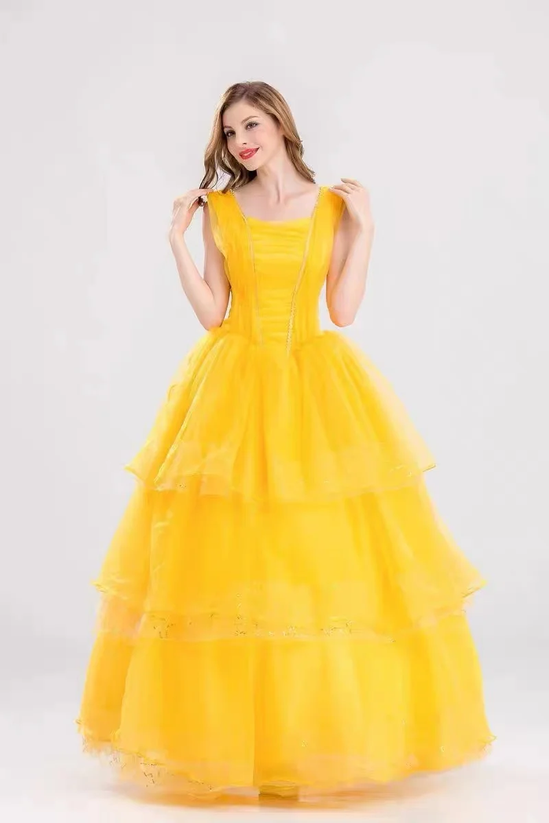 Live action Beauty and the Beast yellow Princess Belle dress Cosplay dress for women's ball performance