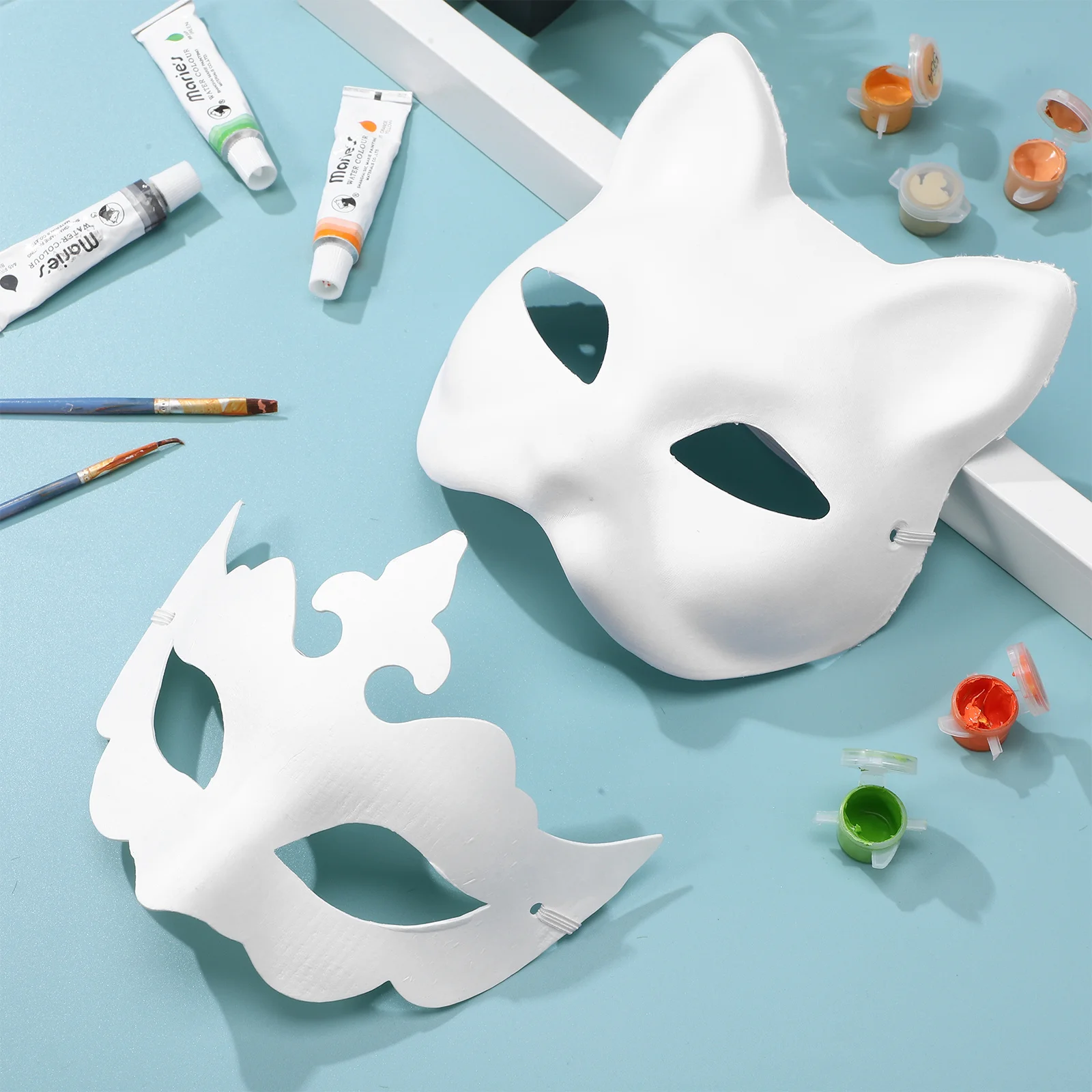 

10Pcs Blank Cat Masks Safe Pulp Material Masquerade Halloween Cosplay Party White Paper Masks for DIY Crafts Cat Mask