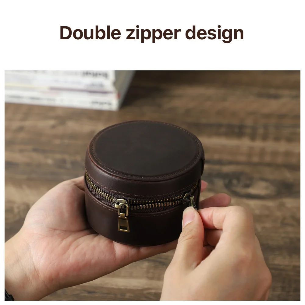 Retro Genuine Leather Zipper Mini Single Watch Case Storage Soft Cushioned Protective Container for Organizer Box for Men Gift