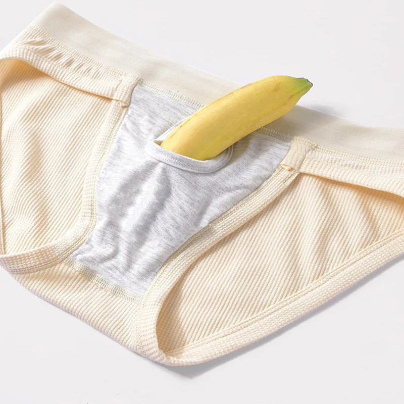 Sexy Men Underwear Waffle Pattern Breathable Panties Man Bullet Separation Penis Pouch Underpants Sexy Briefs Cueca Calzoncillos