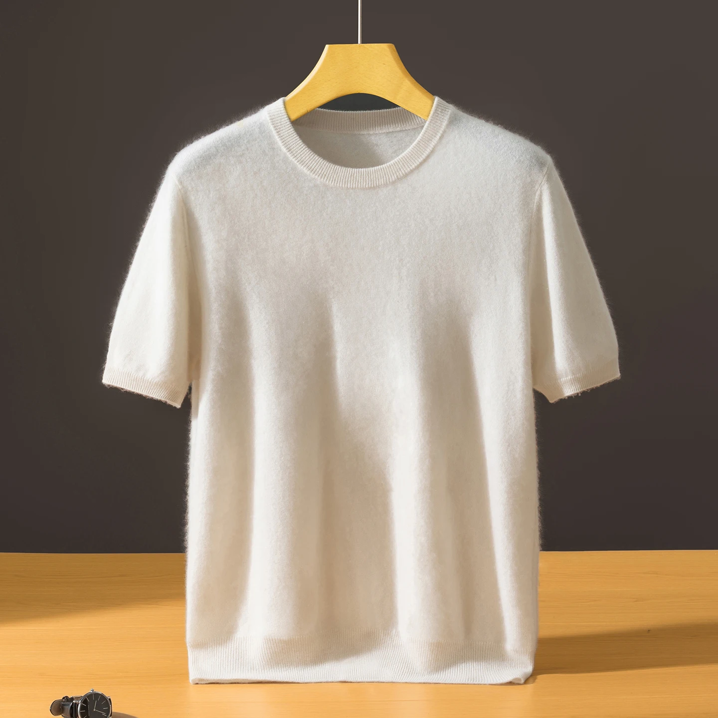 High-Quality Men'S 100% Cashmere Pullover Short-Sleeved Casual Knitted Sweater Loose Round Neck Jumper Tees Blouse Oversize Tops