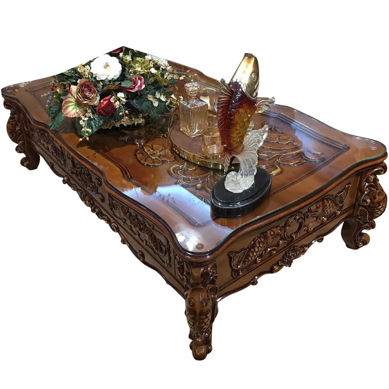 

European high-end luxury coffee table TV cabinet combination living room carved oak villa luxury high-end sofa table