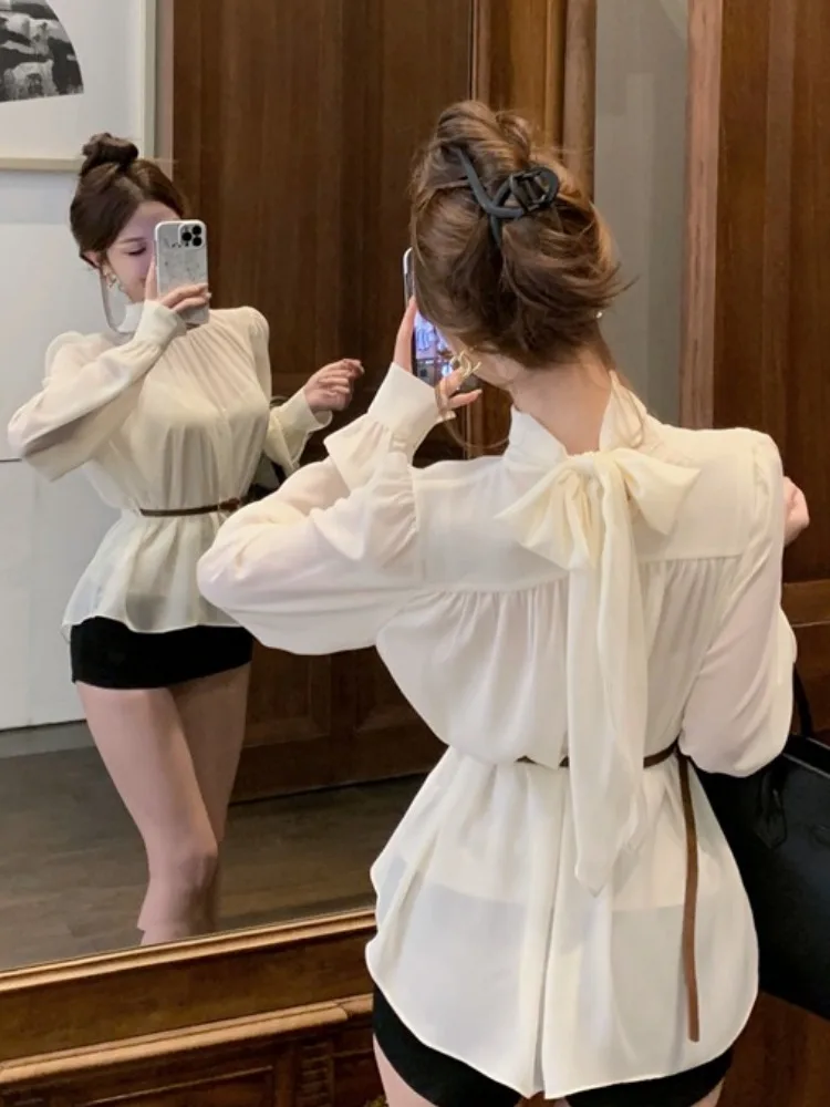 

Ele корейский комплект с длинным светом и юбкой, женский модный дизайн, драпированный топ с воротником-стойкой, осенний наряд