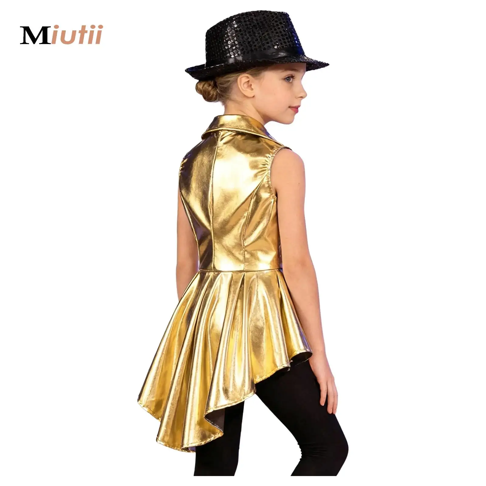 Kids Metallic Waistcoats Boys Girls Sleeveless Jacket Tops Vest Outerwear Disco Hip Hop Dance Party Stage Performance Costume
