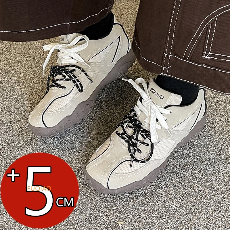 

Unisex Genuine Leather Elevator Sneakers 5cm Hidden Height Increasing Casual Sports Shoes Comfortable Breathable Non-Slip Shoes