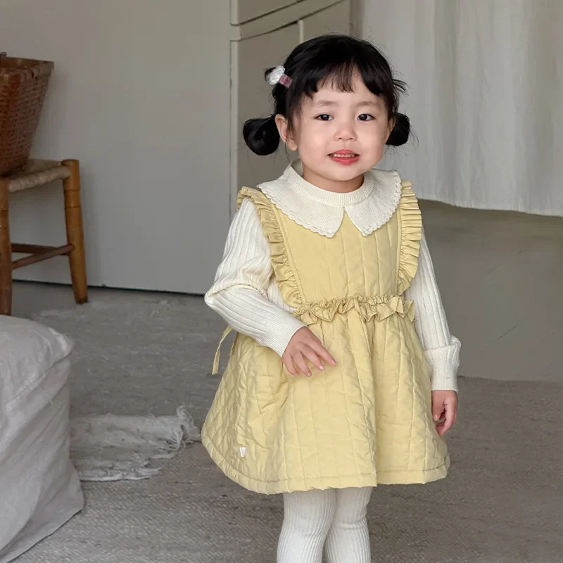 

Girls Velvet Vest Princess Dress 2024 Autumn and Winter New Children Korean Girls Baby Ruffles Cute Dress Baby Clothes