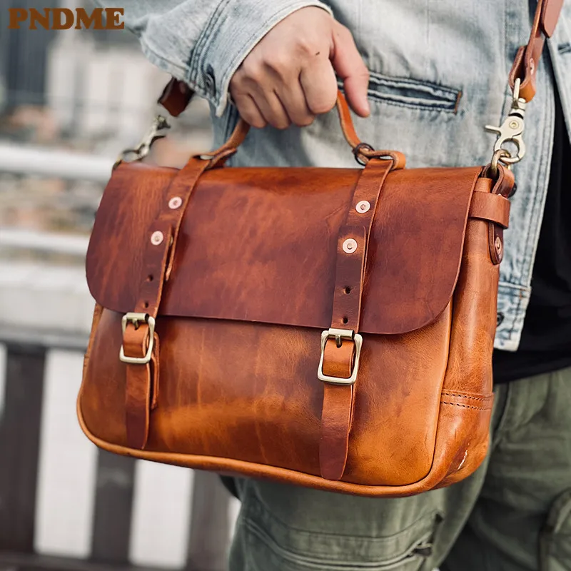 Top quality natural genuine leather men\'s shoulder messenger bag outdoor casual business travel luxury work real cowhide handbag