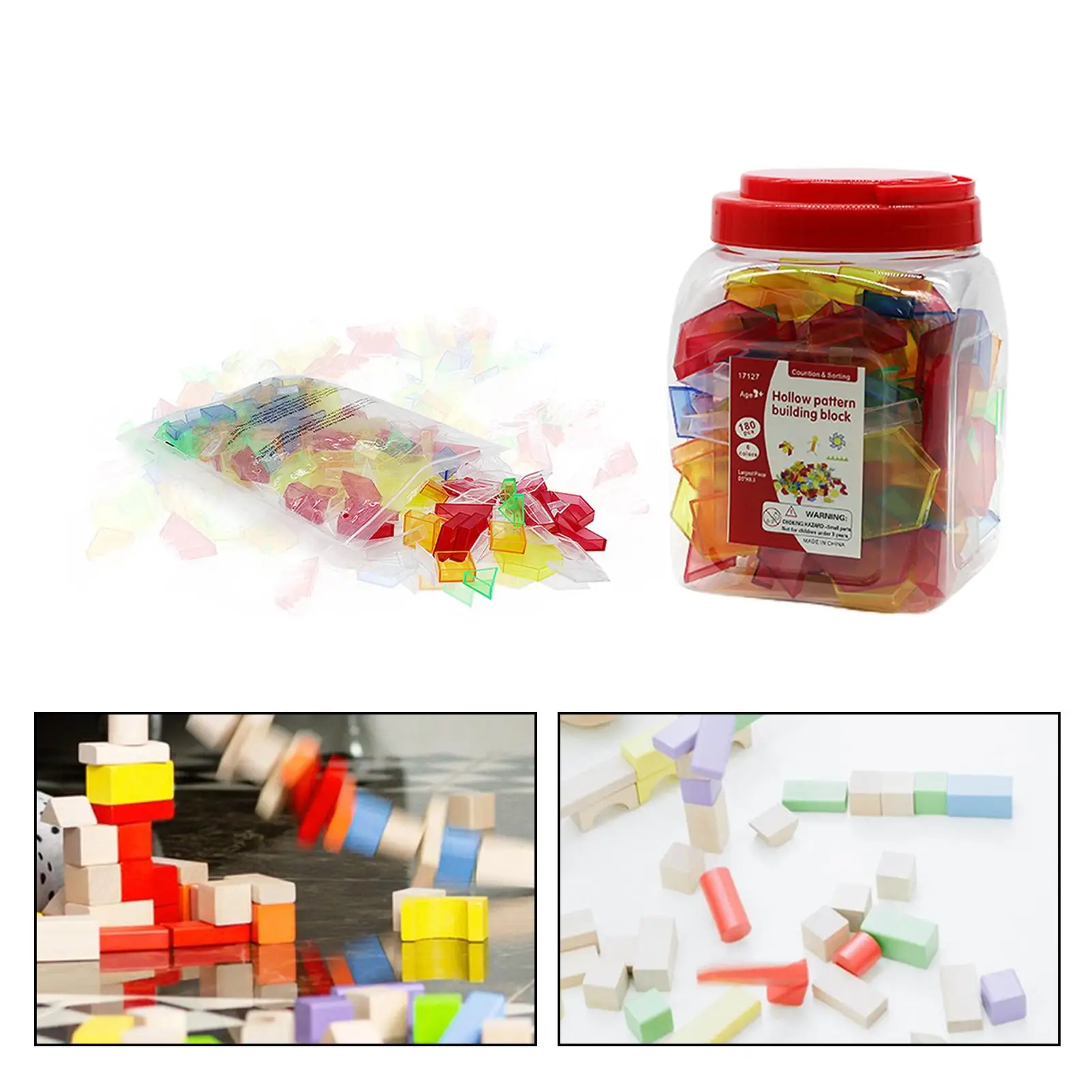 Transparent Hollow Building Blocks for Children Ages 4-6 Creative Design Toy for Shape Recognition and Color Exploration