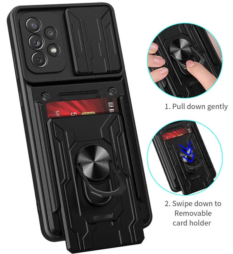 For Xiaomi Mi 12 12X 11 11T 11i 11X Poco F3 C3 X4 X3 NFC M4 Pro 5G 4G Phone Case, Magnetic Ring Hard Cover For Vehicle Card Slot