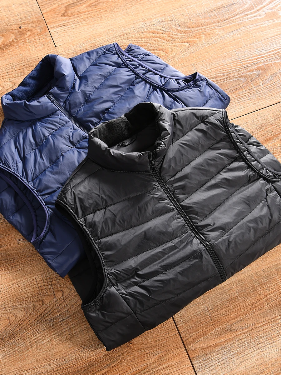 

Men's Casual Quilted Jacket White Duck down Stand Collar Vest Autumn Winter Warm Fashionable Nylon Outerwear Zipper Closure