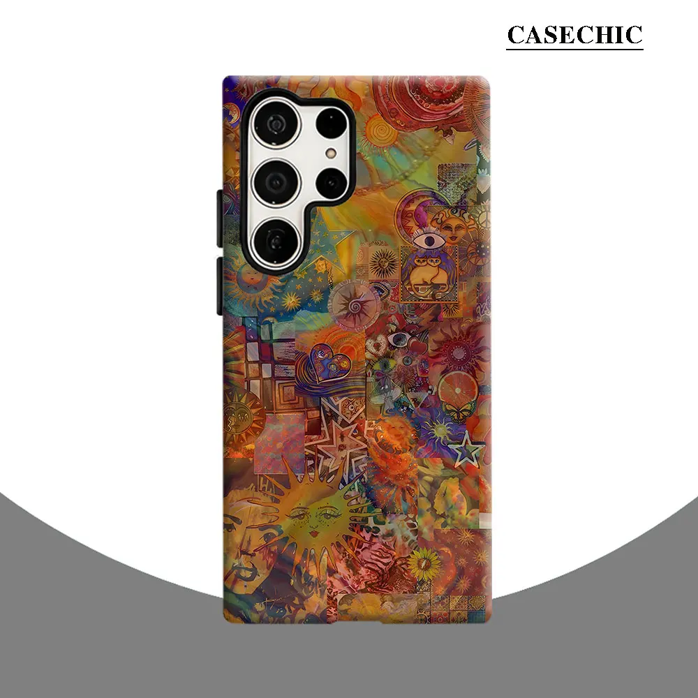 Boho Sun Collage Phone Case for Samsung Galaxy S26 S25 Ultra S24 S23 Ultra Plus Shockproof Double layer tough Back Cover