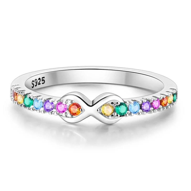 النساء التي لا نهاية لها الحب قوس قزح إنفينيتي خاتم الفرقة خواتم مجوهرات الذكرى عيد ميلاد موضة هدايا للفتيات الأم زوجة
