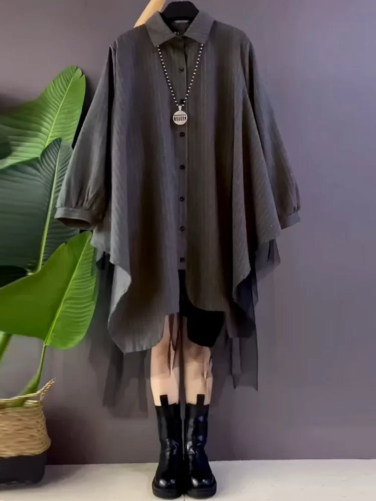 

Оверсайз кардиган-рубашка для полных женщин, прямого кроя, в корейском стиле, из хлопка, с длинным рукавом и воротником