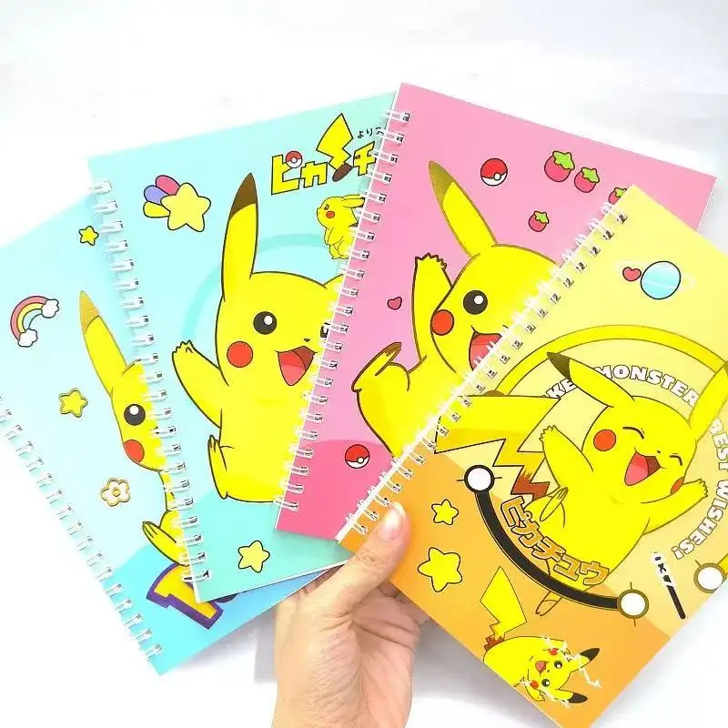 4 PCS Pikachu Notebook with Pen Set, Random Style, Cute Diary Journal for School Girls Kids, Patterns May Vary, Stationery Gift