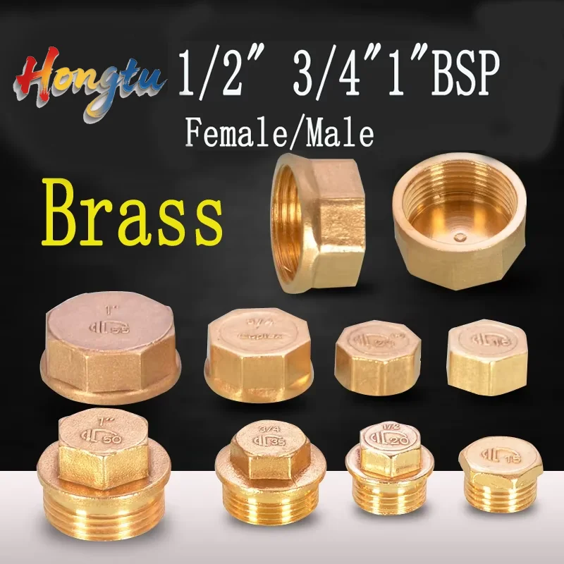 

BSP Brass Water Pipe End Plugs (1-10Pcs) - 1/2"-1" Sizes, Female Blanking Cap with Male Thread Hex Head
