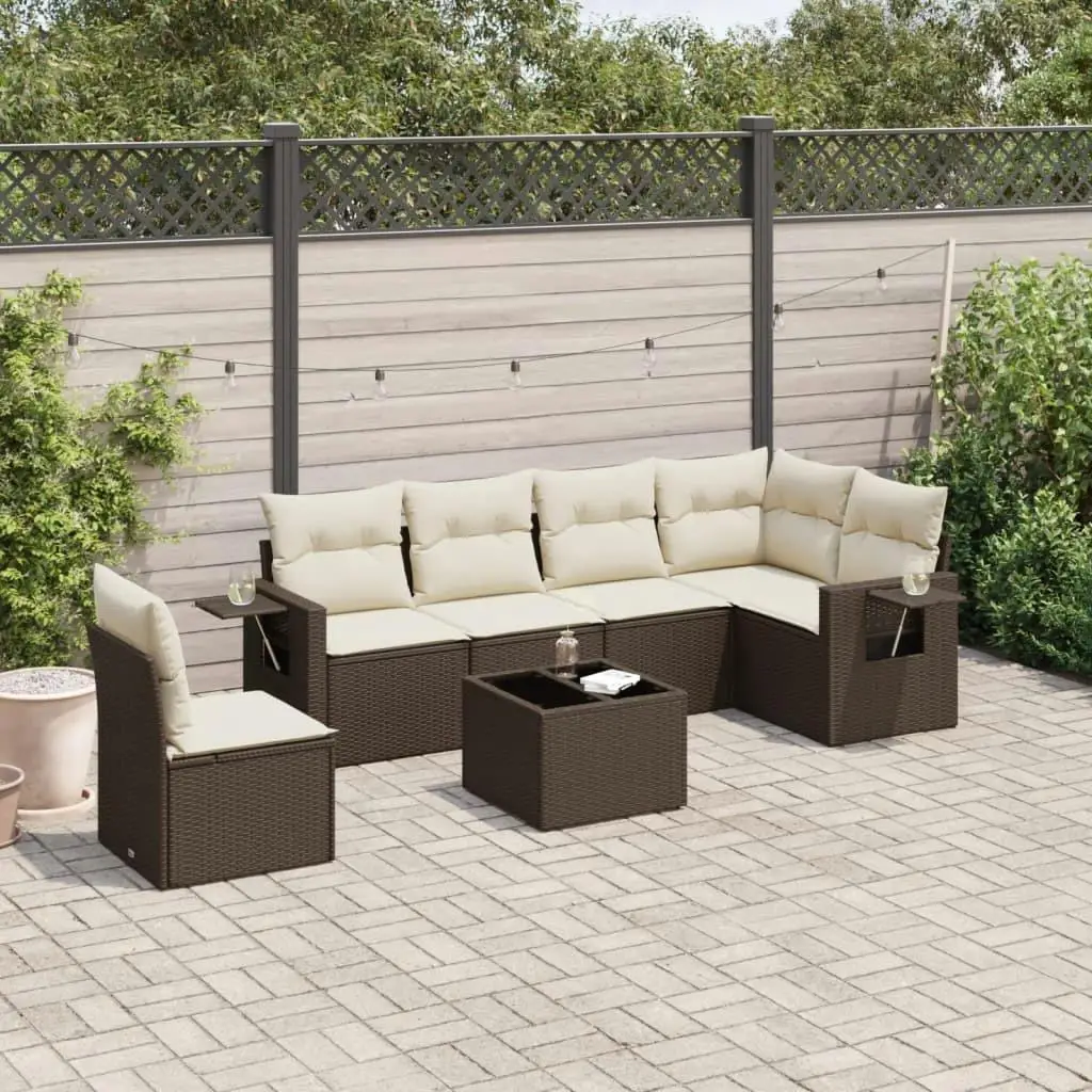 

Cozy Brown and Cream White Garden Sofa Set with Cushions for Outdoor Living Space
