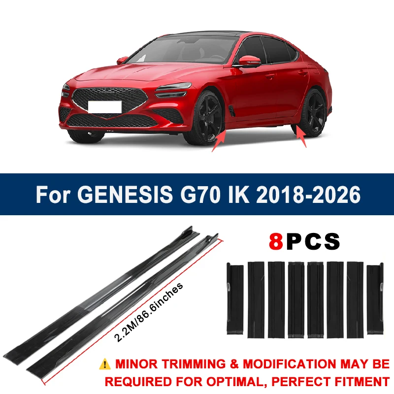 Aerodynamic 2.2m Sectional Side Skirt Extension Lips Racing Side Spoiler For GENESIS G70 IK 2018-2026 2019 Sport Upgrade Kit