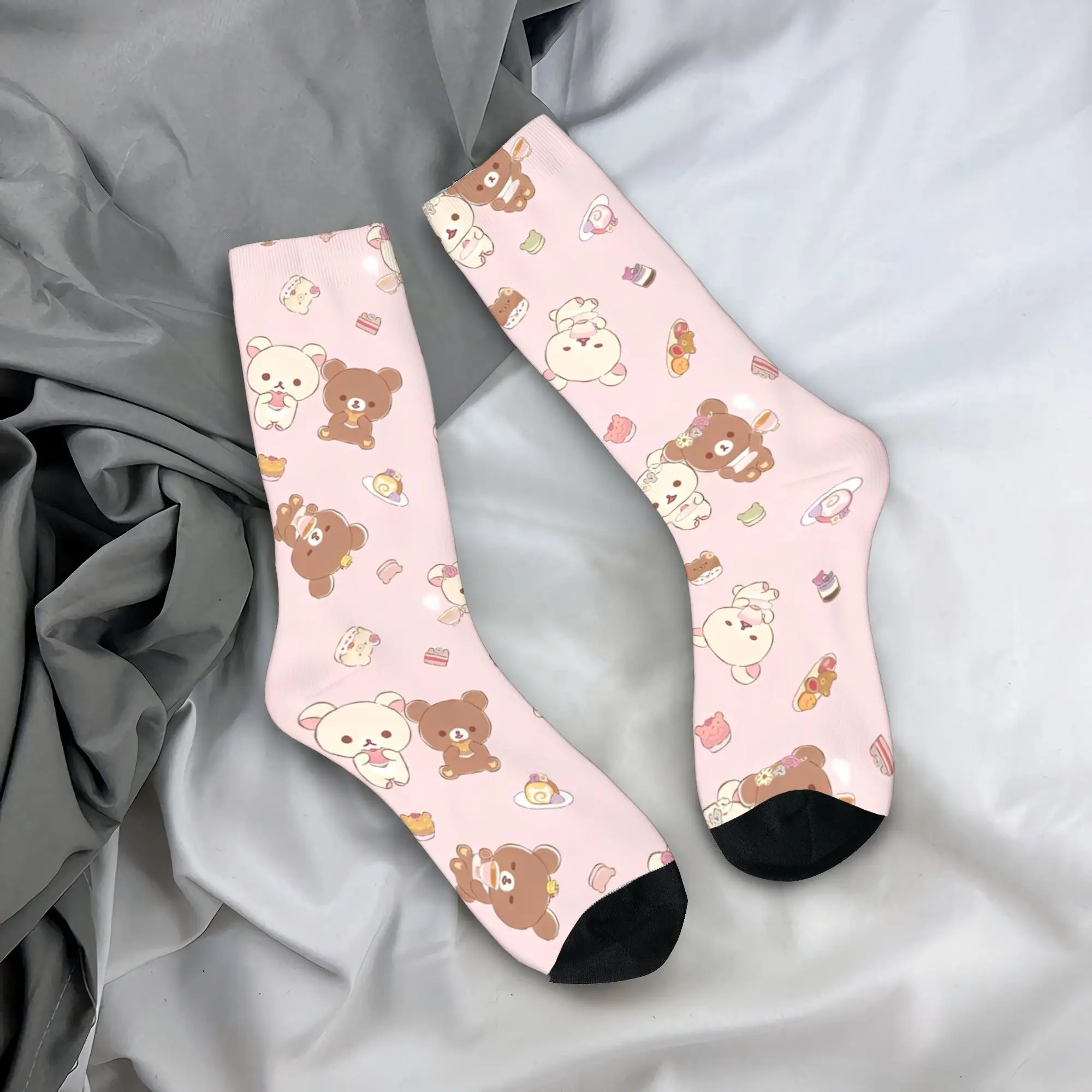 

Зимние теплые красочные мужские и женские носки Kawaii Rilakkuma, нескользящие носки с рисунком медведя