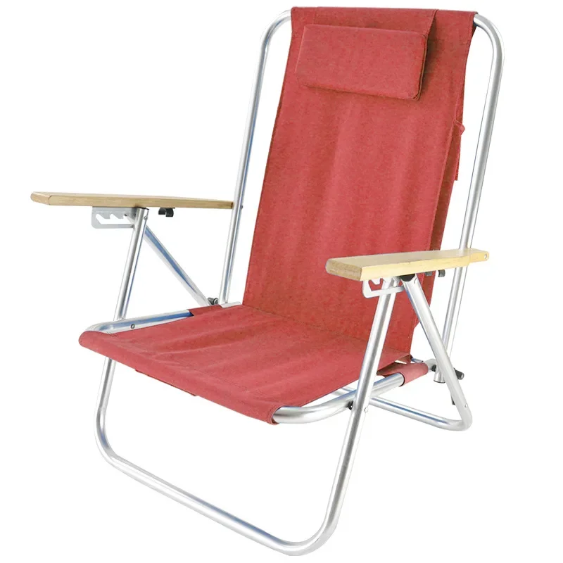 New Light Casual Outdoor Portable Beach Chair Foldable Wood Armrest Aluminum Tube Backpack Beach Chair
