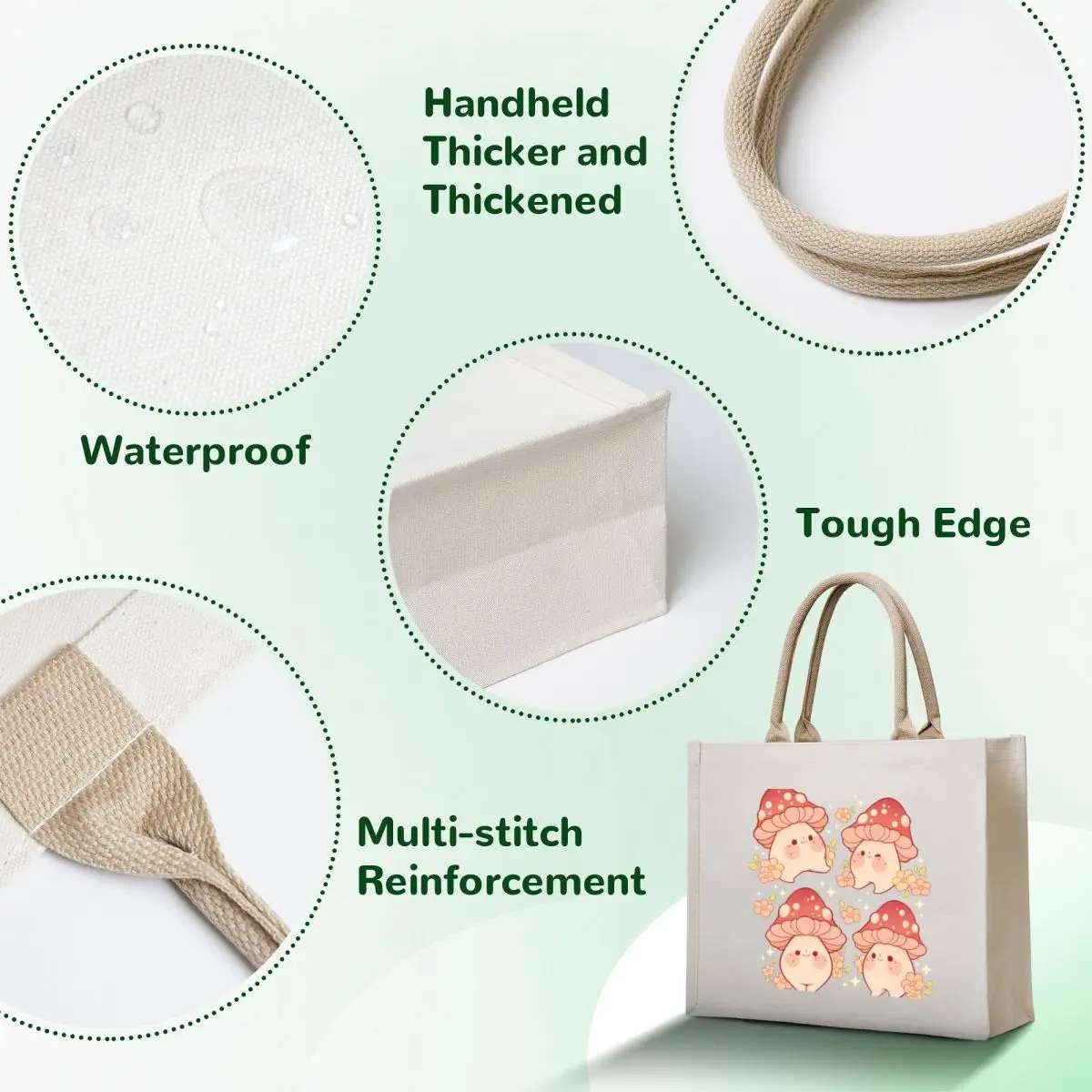 Pink mushrooms and flowers pattern Tote Bag shopping bags foldable custom tote bag hand bags