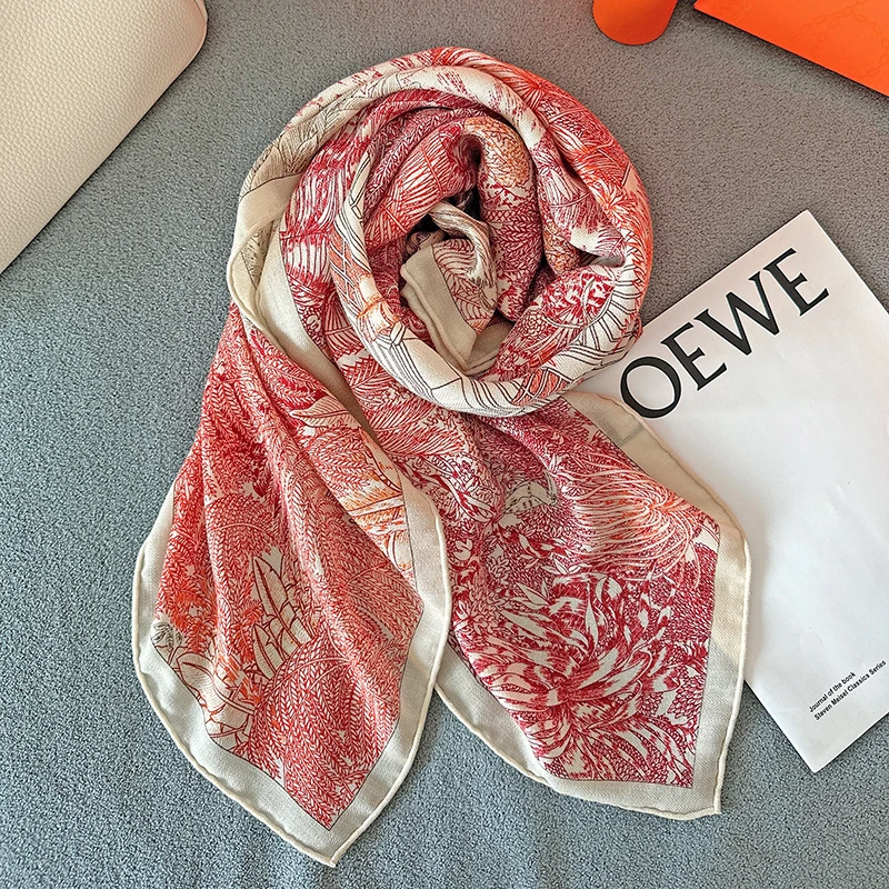 Herm_s Scarf Pink 2024 New Arrival Autumn Winter  140*140 Cm Scarf 70% Cashmere 30% Silk Scarf Wrap For Women Lady Girl Gift