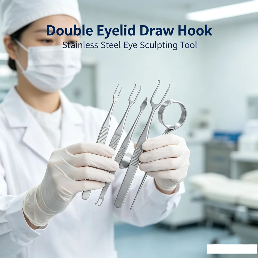XIUGE Stainless Steel Double Eyelid Draw Hook Single Claw Ring Rake Eye Bag Remover Beauty Tool for Facial Sculpting