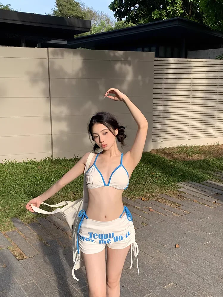 Hot Girl Bikini Set High Waist Letter Print ter Top And ort orts Swimming Costume Two Piece Set Summer Trendy Swimsuit