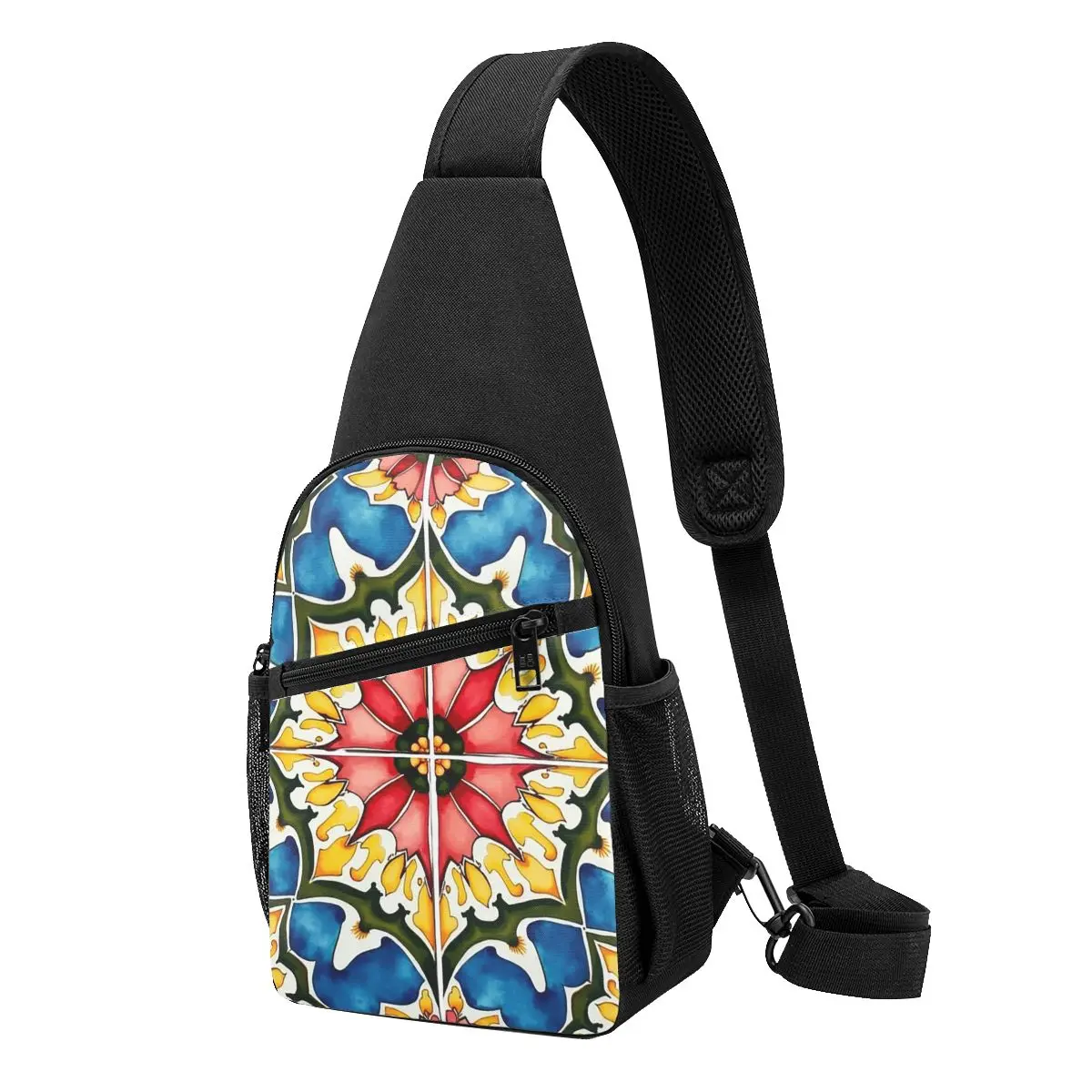 

Mediterranean,colorful,vibrant,mosaic Tiles Art Chest Bag Men Sling Crossbody Backpack Chest Bag Hiking Daypack Shoulder Bag