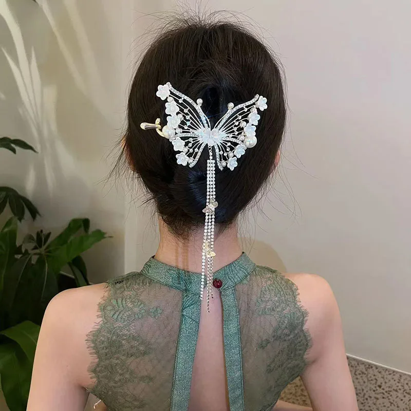 New Style Bell Orchid Flower Butterfly Tassel Hairpin Exquisite Retro Back Head Clip Twist Clip Style Hair Clip Hair Accessories