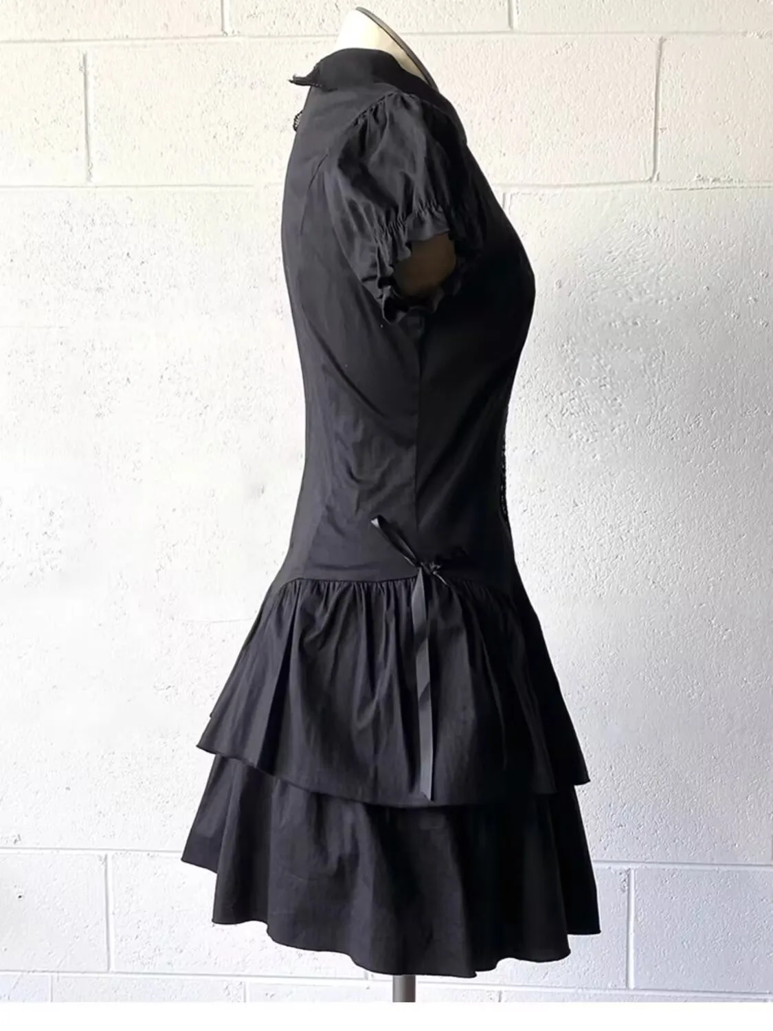 Sukienki vintage czarne Y2k Koronkowa sukienka koszulowa dla kobiet Wyszczuplająca talia Uniwersalne sukienki Krótki rękaw Vestidos De Mujer Sukienka letnia