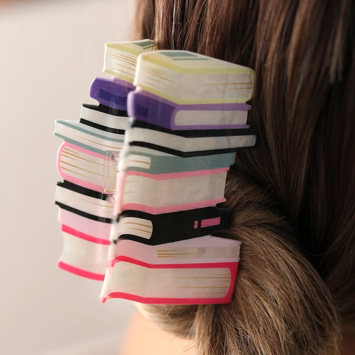 New Funny Acetate Colorful Book Shape Shark Hair Claw For Women Girls Oversize Irregular Ponytail Headwear Hair Accessories