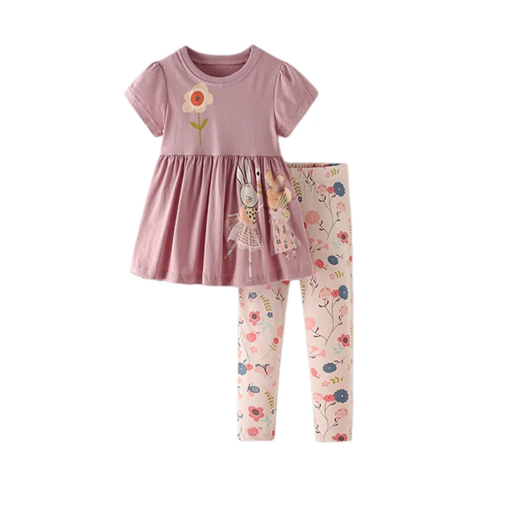 3-8T Girls Clothing Sets Kids Suits 2 Pcs  Tops + Leggings Short Sleeve Baby Costume Summer Children's Clothing Kids Outfits