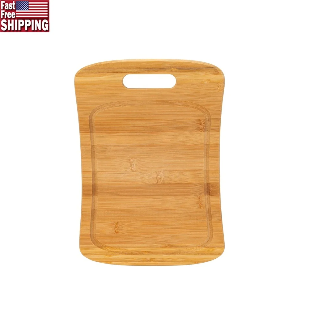 

Large Curved Bamboo Cutting Board Extra Thick Durable Reversible Design with Handle Drip Edge SGS Certified Kitchen Essential