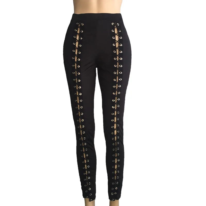 Frauen Schwarz Leggings Sexy Umreifung Strang Leer Seil Slim Fit Außen Tragen Hosen Mit Löcher Vorderes Lila Rot Große Größe vier – Detail 2
