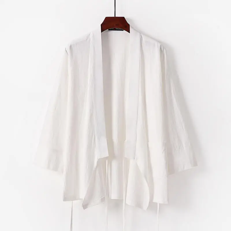 2026 Spring Summer Men Vintage Kimono Jacket Men Cardigan Loose Plus Size 9Xl Outerwear Cotton Linen Shirt Male Solid Color Tops