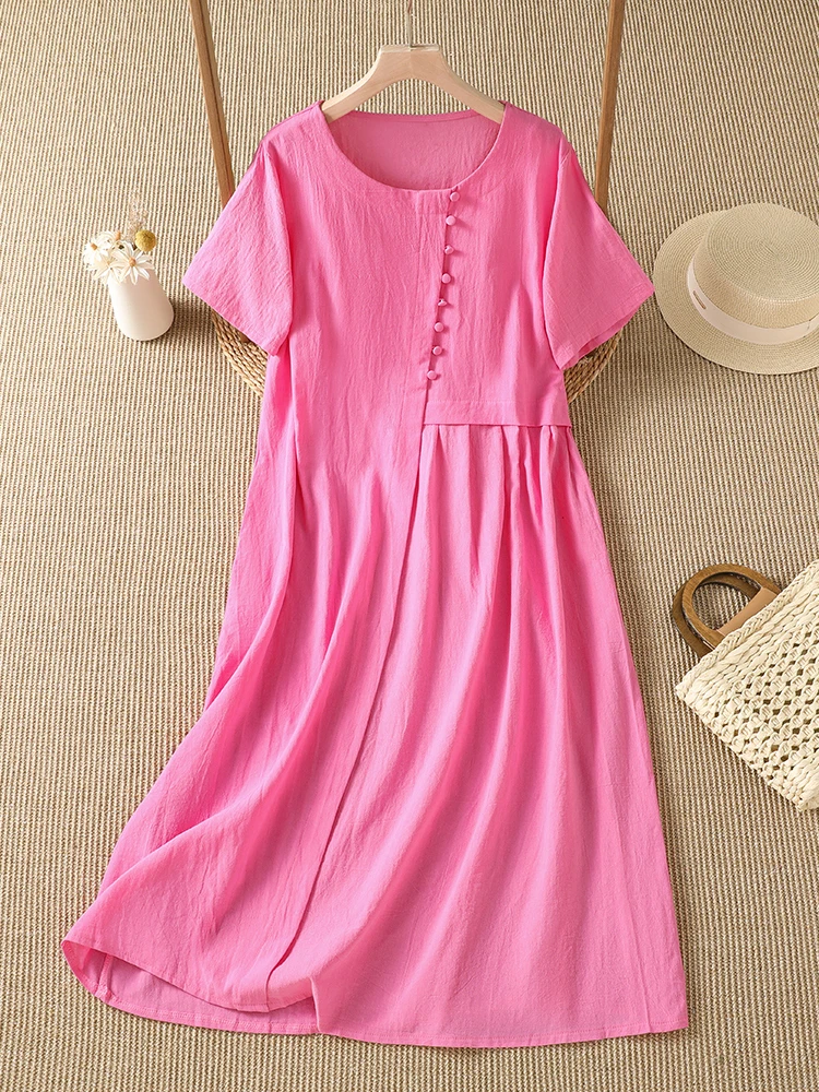 

Elegant Summer Long Dress Women's plus Size Ethnic Style Slimming Vintage High Waist A-Line Dress Short Sleeve round Neck