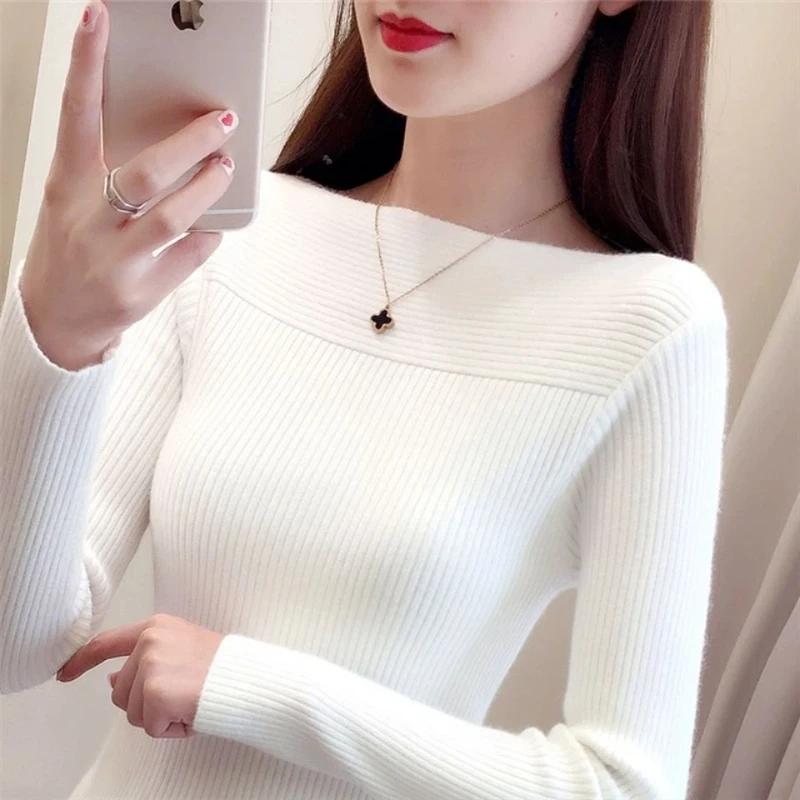 

Basic Simplicity Knitting Elegant Pullovers New Long Sleeve All-match Vintage Sweaters Autumn Winter Casual Trend Women Clothing