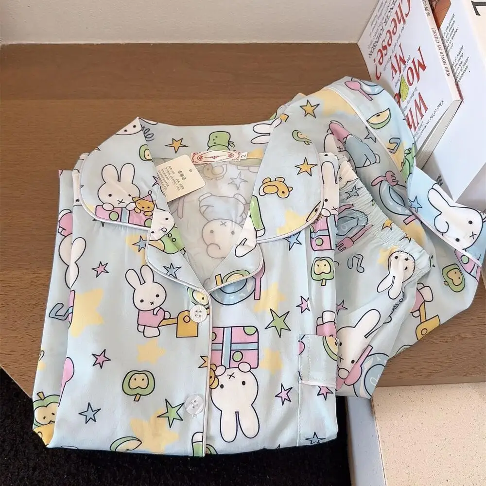 

Miffy Ice Silk Pajamas for Girls New Cartoon Cute Miffy Short Sleeves and Shorts Students Can Wear Home Clothes Outside