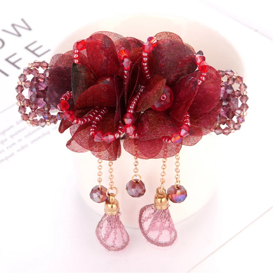 Korean New Retro crystal Clip Bands Brooch Flower Barrettes Wedding Woman Girls Ponytail Hair Accessories Hairstyling Hairgrip