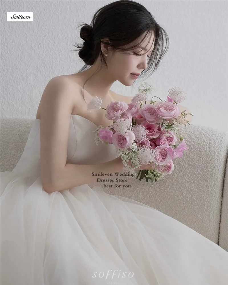 Smileven Strapless Korean Wedding Dresses Sweetheart Neck Princess Wedding Dress Lace Robe De Mariee Wedding Gowns Customized